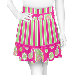 Pink & Green Paisley and Stripes Skater Skirt - Medium