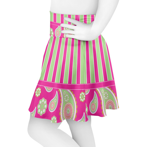 Pink & Green Paisley and Stripes Skater Skirt - Side