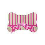 Pink & Green Paisley and Stripes Bone Shaped Dog Food Mat (Small) (Personalized)