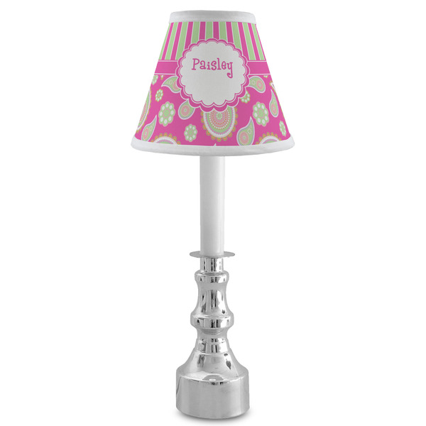 Pink & Green Paisley and Stripes Small Chandelier Lamp - LIFESTYLE (on candle stick)