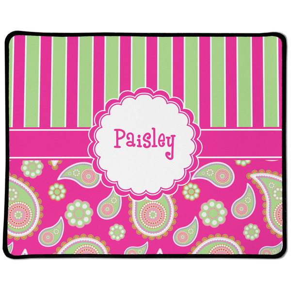 Custom Pink & Green Paisley and Stripes Large Gaming Mouse Pad - 12.5" x 10" (Personalized)