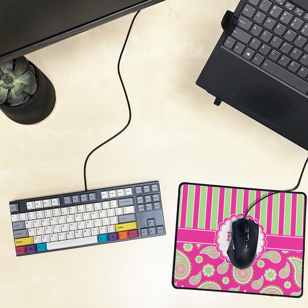 Pink & Green Paisley and Stripes Small Gaming Mats - LIFESTYLE
