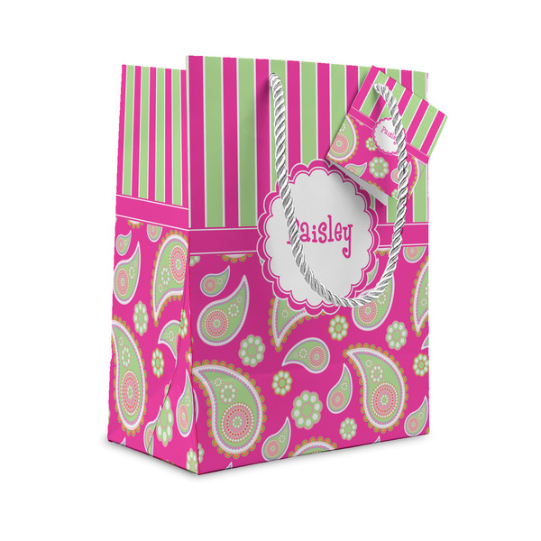 Custom Pink & Green Paisley and Stripes Small Gift Bag (Personalized)