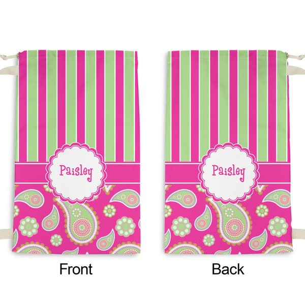 Pink & Green Paisley and Stripes Small Laundry Bag - Front & Back View
