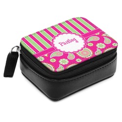 Pink & Green Paisley and Stripes Small Leatherette Travel Pill Case (Personalized)