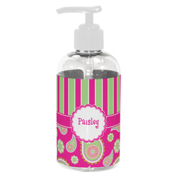 Pink & Green Paisley and Stripes Plastic Soap / Lotion Dispenser (8 oz - Small - White) (Personalized)