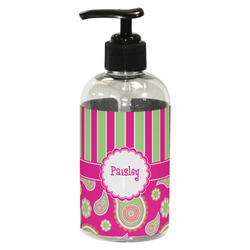 Pink & Green Paisley and Stripes Plastic Soap / Lotion Dispenser (8 oz - Small - Black) (Personalized)