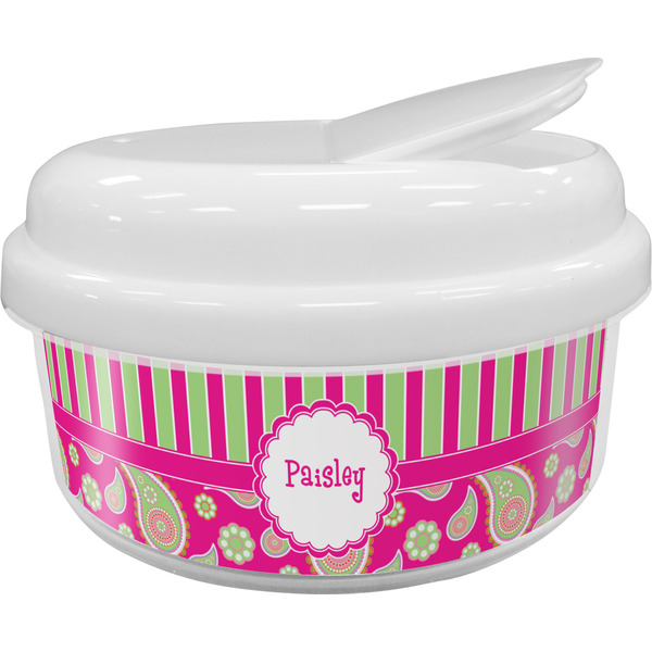 Custom Pink & Green Paisley and Stripes Snack Container (Personalized)