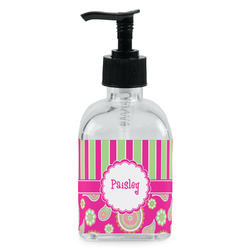 Pink & Green Paisley and Stripes Glass Soap & Lotion Bottle - Single Bottle (Personalized)