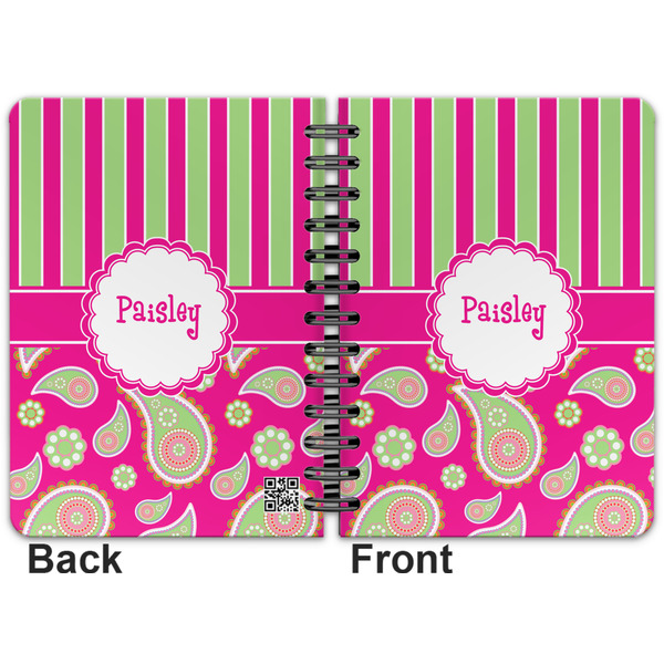 Pink & Green Paisley and Stripes Spiral Journal 5 x 7 - Apvl