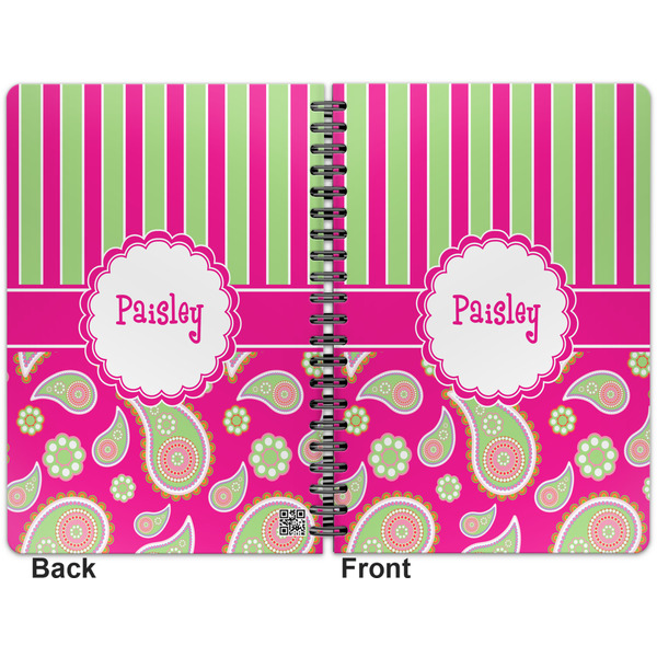 Pink & Green Paisley and Stripes Spiral Journal 7 x 10 - Apvl