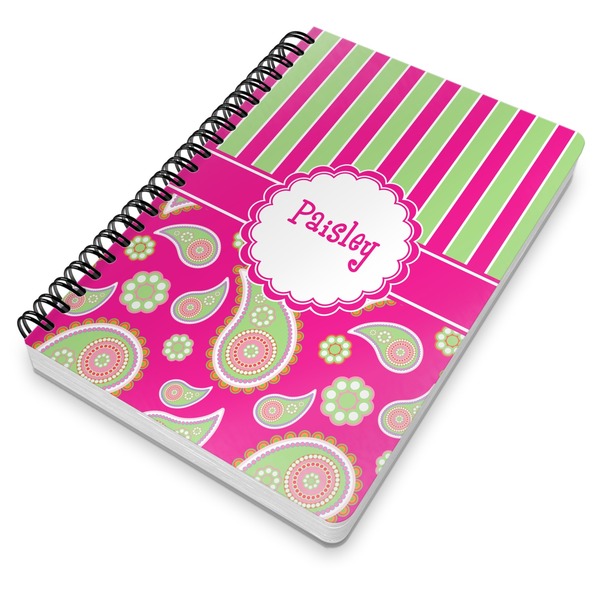 Pink & Green Paisley and Stripes Spiral Journal 7 x 10 - Main