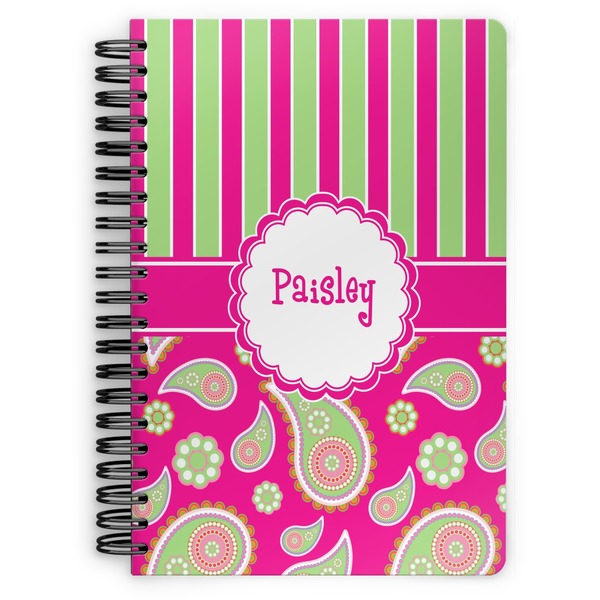 Custom Pink & Green Paisley and Stripes Spiral Notebook (Personalized)