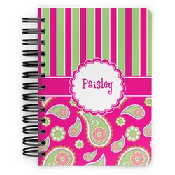 Pink & Green Paisley and Stripes Spiral Notebook - 5x7 w/ Name or Text