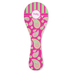 Pink & Green Paisley and Stripes Ceramic Spoon Rest (Personalized)