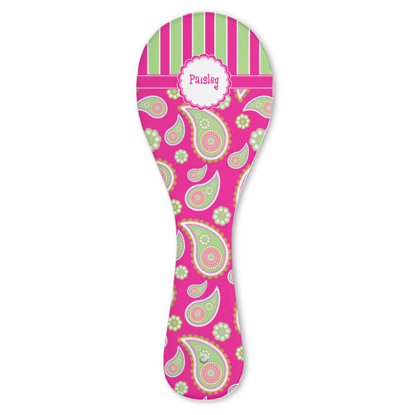 Custom Pink & Green Paisley and Stripes Ceramic Spoon Rest (Personalized)