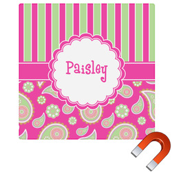 Pink & Green Paisley and Stripes Square Car Magnet - 6" (Personalized)