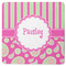 Pink & Green Paisley and Stripes Square Rubber Backed Coaster (Personalized)