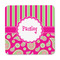 Pink & Green Paisley and Stripes Square Fridge Magnet - FRONT