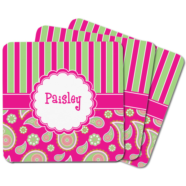 Pink & Green Paisley and Stripes Square Fridge Magnet - MAIN