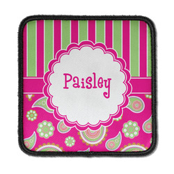 Pink & Green Paisley and Stripes Iron On Square Patch w/ Name or Text