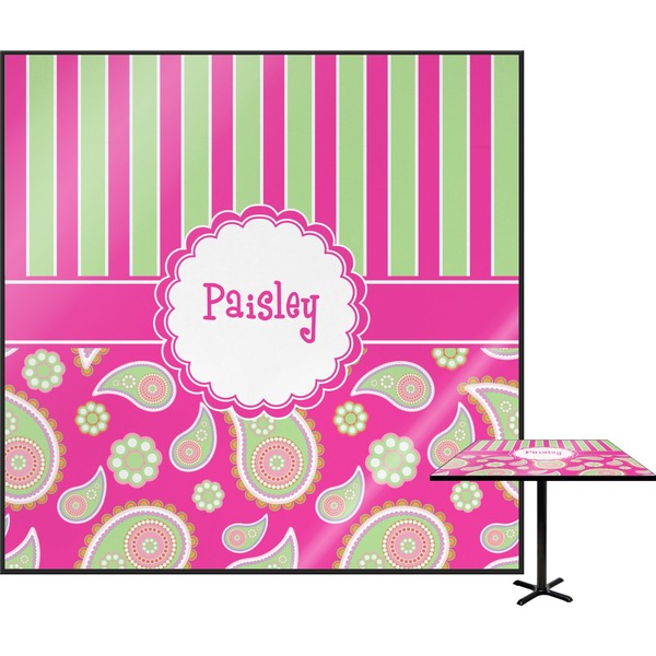Custom Pink & Green Paisley and Stripes Square Table Top - 30" (Personalized)