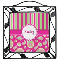 Pink & Green Paisley and Stripes Square Trivet (Personalized)