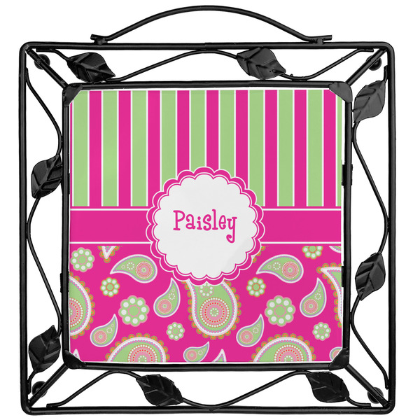 Custom Pink & Green Paisley and Stripes Square Trivet (Personalized)