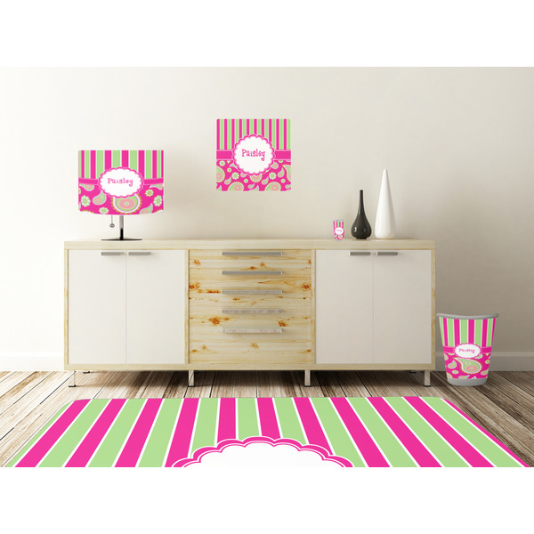 Pink & Green Paisley and Stripes Square Wall Decal Wooden Desk