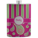 Pink & Green Paisley and Stripes Stainless Steel Flask (Personalized)