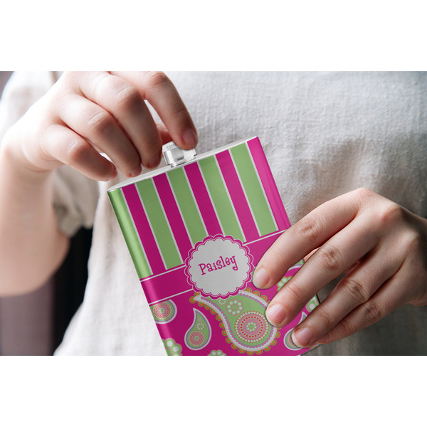 Pink & Green Paisley and Stripes Stainless Steel Flask - LIFESTYLE 1