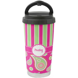 Pink & Green Paisley and Stripes Stainless Steel Coffee Tumbler (Personalized)