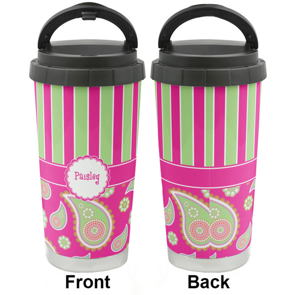 Pink & Green Paisley and Stripes Stainless Steel Travel Cup - Apvl