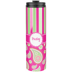 Pink & Green Paisley and Stripes Stainless Steel Skinny Tumbler - 20 oz (Personalized)