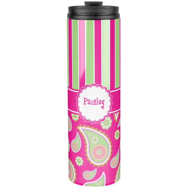 Custom Pink & Green Paisley and Stripes Stainless Steel Skinny Tumbler - 20 oz (Personalized)