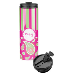 Pink & Green Paisley and Stripes Stainless Steel Skinny Tumbler (Personalized)