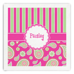 Pink & Green Paisley and Stripes Paper Dinner Napkins (Personalized)