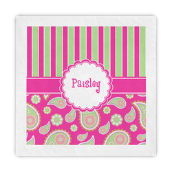 Pink & Green Paisley and Stripes Decorative Paper Napkins (Personalized)