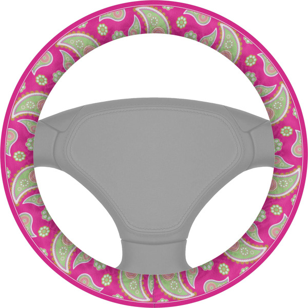 Custom Pink & Green Paisley and Stripes Steering Wheel Cover