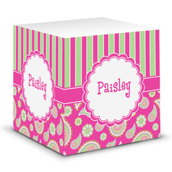 Pink & Green Paisley and Stripes Sticky Note Cube (Personalized)