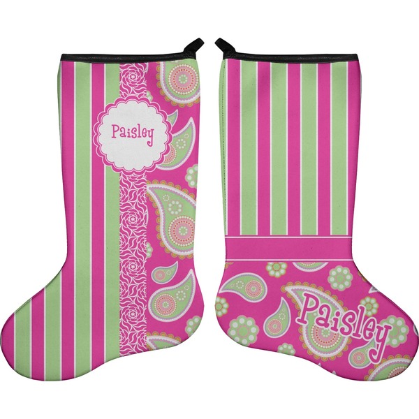 Pink & Green Paisley and Stripes Stocking - Double-Sided - Approval