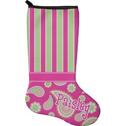 Pink & Green Paisley and Stripes Holiday Stocking - Neoprene (Personalized)