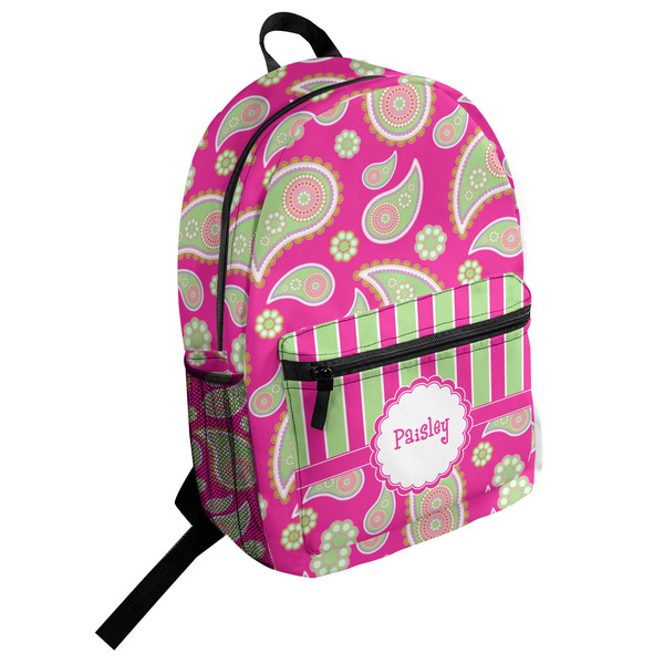 Custom Pink & Green Paisley and Stripes Student Backpack (Personalized)