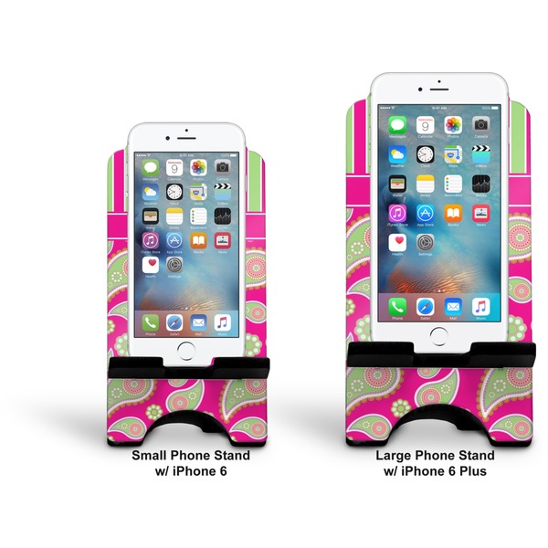 Pink & Green Paisley and Stripes Stylized Phone Stand - Comparison