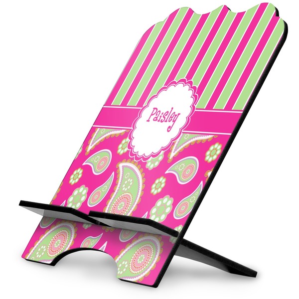 Custom Pink & Green Paisley and Stripes Stylized Tablet Stand (Personalized)