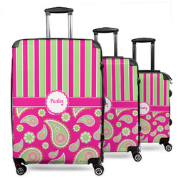 Pink & Green Paisley and Stripes 3 Piece Luggage Set - 20" Carry On, 24" Medium Checked, 28" Large Checked (Personalized)