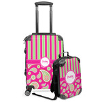 Pink & Green Paisley and Stripes Kids 2-Piece Luggage Set - Suitcase & Backpack (Personalized)
