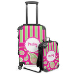 Pink & Green Paisley and Stripes Kids 2-Piece Luggage Set - Suitcase & Backpack (Personalized)