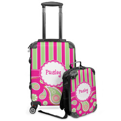 Pink & Green Paisley and Stripes Kids 2-Piece Luggage Set - Suitcase & Backpack (Personalized)