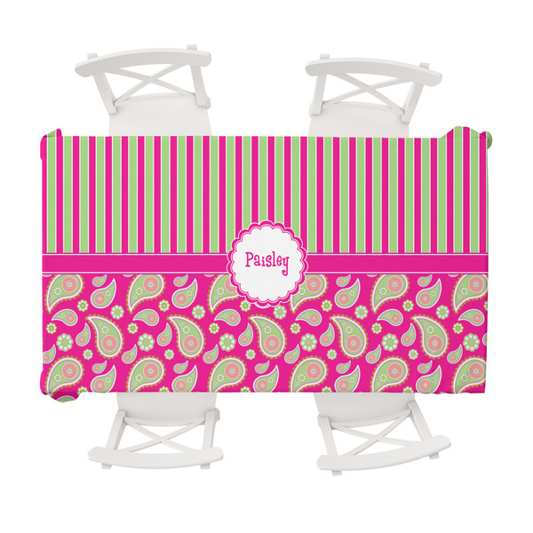 Custom Pink & Green Paisley and Stripes Tablecloth - 58"x102" (Personalized)